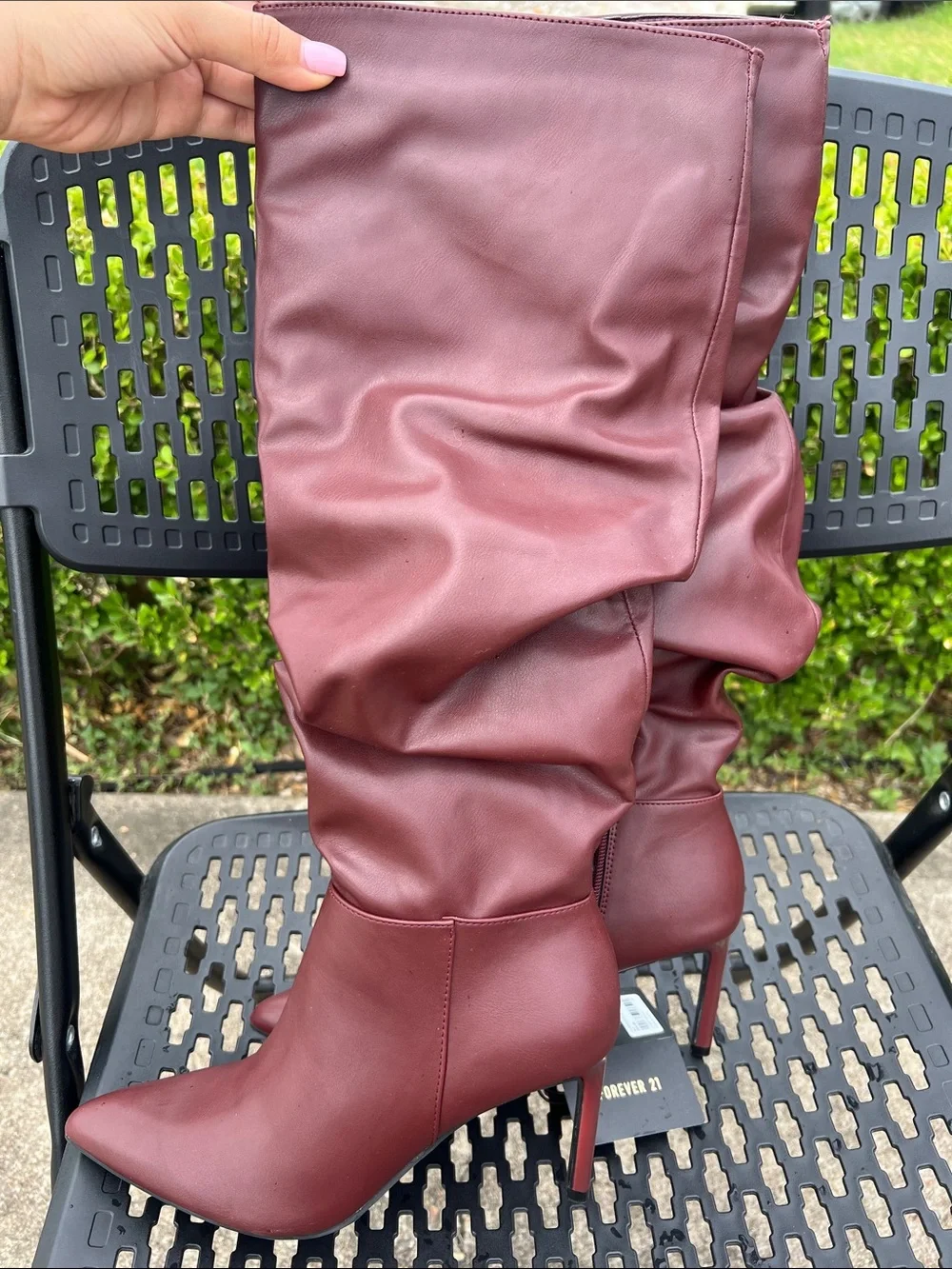 Forever 21 Burgundy Slouchy Over-the-Knee Pointed Toe Boots
